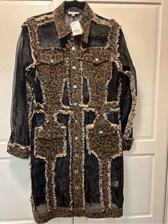 Adore Jackets & Blazers - Adore Brown Leopard-Print Sheer Patchwork Jacket